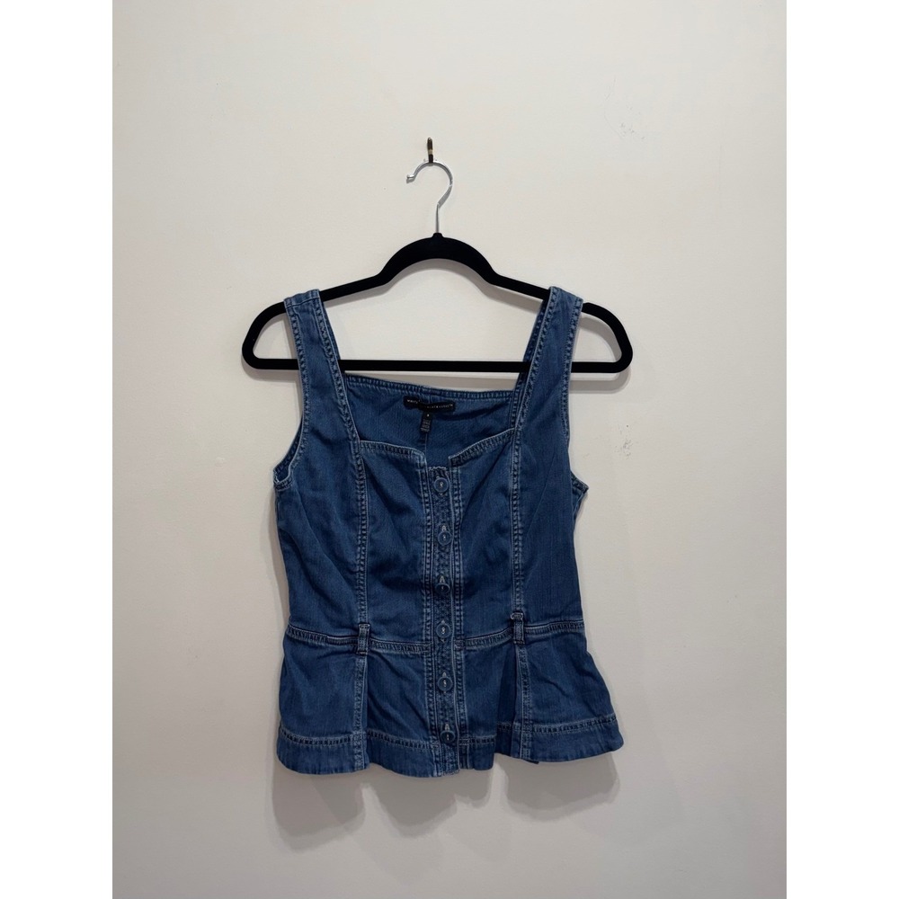 White House Black Market Denim Corset Peplum Top Blue Button Front Tank Size 6